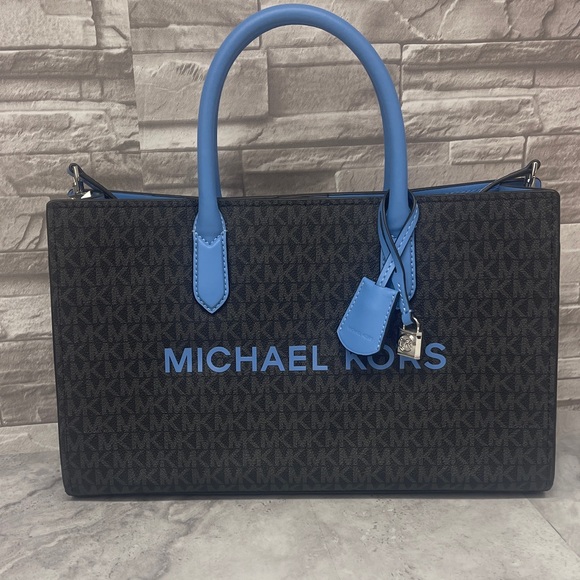 Michael Kors Scarlett Med Satchel & Matching Wallet Set Black/Sth Pacific Blue - Picture 2 of 14